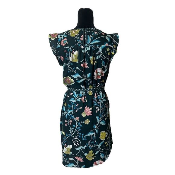 Loft Green Floral Flutter Cap Sleeve Belted Dress Size Small - Picture 6 of 16
